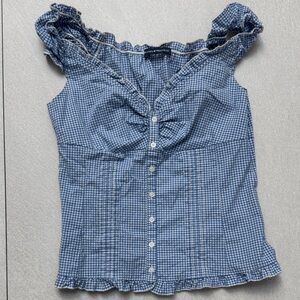 Brandy Melville Blue Checkered Ruffle Tank Top